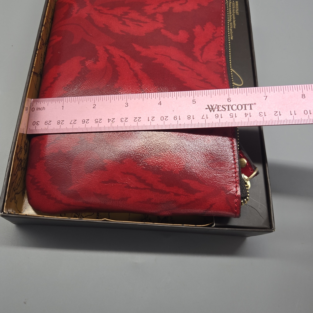 Patricia Nash Satin Leaves Cassini Genuine Leather Clutch Wristlet Red NEW $79 - Picture 6 of 7